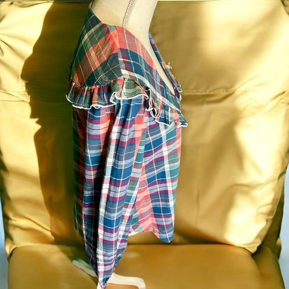 NWOT Free People ‘Molly Ruffle’ Top in “Pink / Blue Combo Plaid” Size XS - Picture 13 of 16